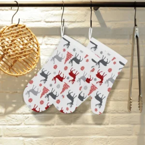Deer Tree Snowflakes Christmas Pattern Heat Resistant Oven Mitts Pot Holders Set