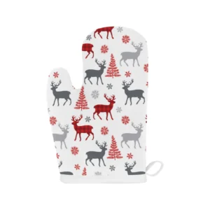Deer Tree Snowflakes Christmas Pattern Heat Resistant Oven Mitts Pot Holders Set