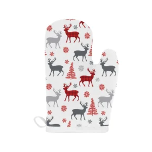 Deer Tree Snowflakes Christmas Pattern Heat Resistant Oven Mitts Pot Holders Set
