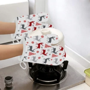 Deer Tree Snowflakes Christmas Pattern Heat Resistant Oven Mitts Pot Holders Set
