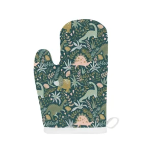Dinosaurs Tropical Leaves Flower Pattern Heat Resistant Oven Mitts Pot Holders Set