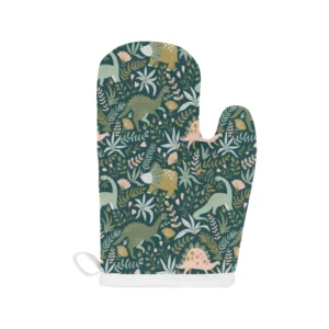 Dinosaurs Tropical Leaves Flower Pattern Heat Resistant Oven Mitts Pot Holders Set