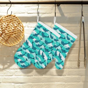 Dolphin Sea Pattern Heat Resistant Oven Mitts Pot Holders Set