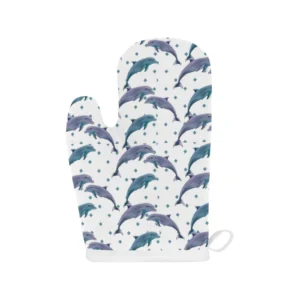 Dolphins Pattern Dotted Background Heat Resistant Oven Mitts Pot Holders Set