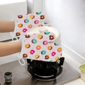 Donut Pattern Glaze Pink Background Heat Resistant Oven Mitts Pot Holders Set