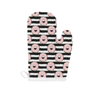 Donuts Pink Icing Striped Pattern Heat Resistant Oven Mitts Pot Holders Set