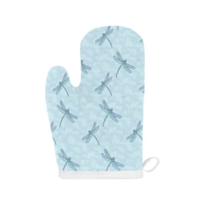 Dragonfly Pattern Blue Background Heat Resistant Oven Mitts Pot Holders Set