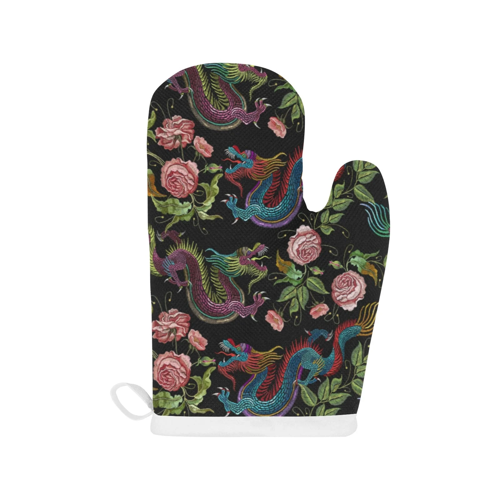 Dragons Flower Pattern Heat Resistant Oven Mitts Pot Holders Set Dragons Flower Pattern Heat Resistant Oven Mitts Pot Holders Set