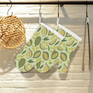 Durian Leaves Pattern Background Heat Resistant Oven Mitts Pot Holders Set