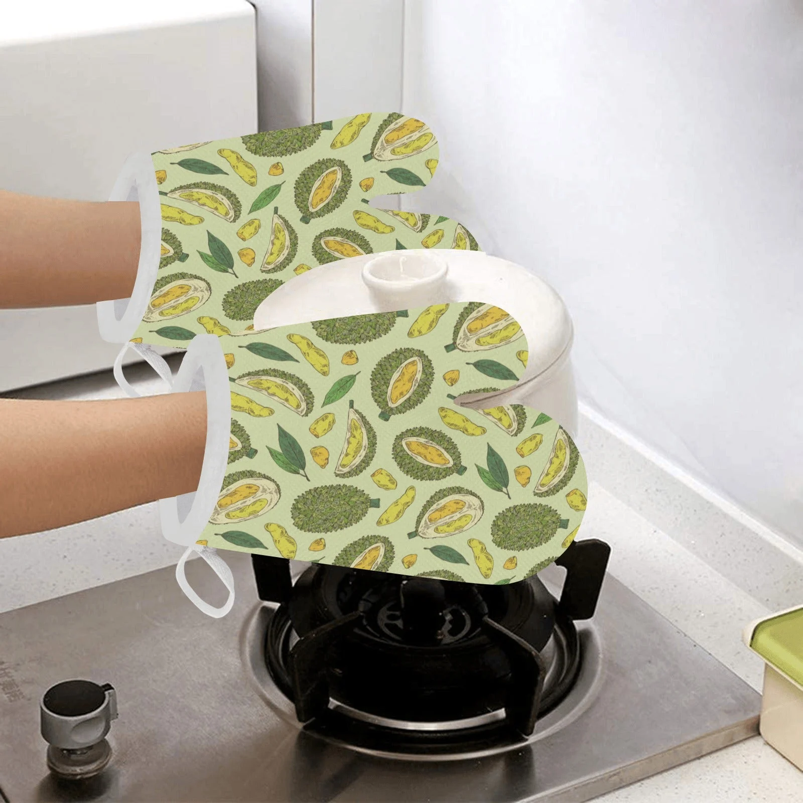 Durian Leaves Pattern Background Heat Resistant Oven Mitts Pot Holders Set Durian Leaves Pattern Background Heat Resistant Oven Mitts Pot Holders Set