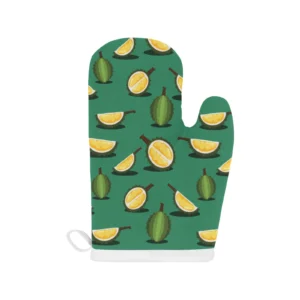 Durian Pattern Green Background Heat Resistant Oven Mitts Pot Holders Set