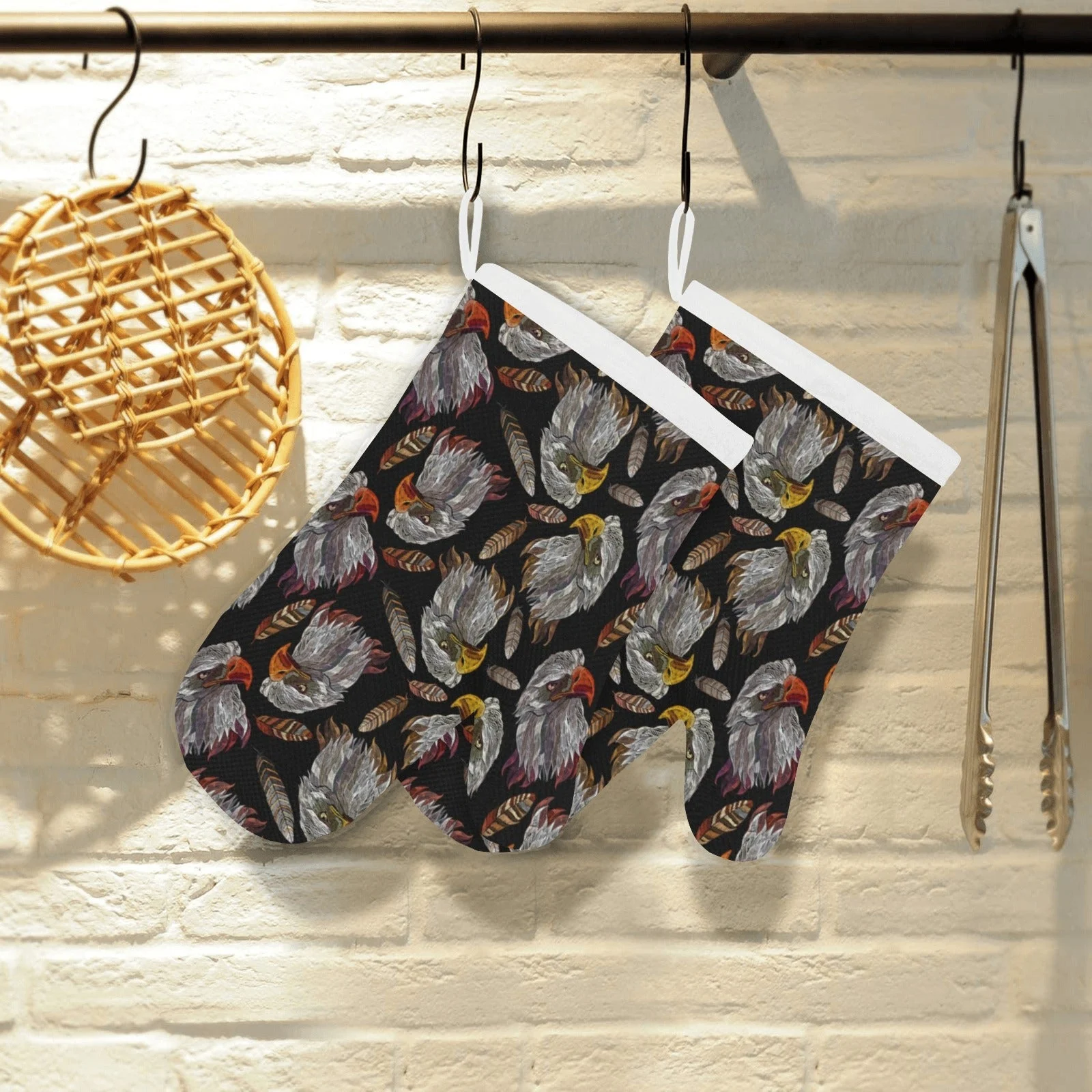 Eagle Pattern Print Design 05 Heat Resistant Oven Mitts Pot Holders Set Eagle Pattern Print Design 05 Heat Resistant Oven Mitts Pot Holders Set