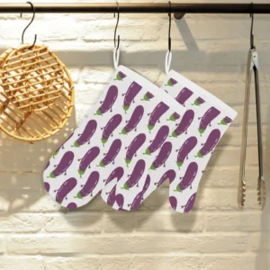 Eggplant Pattern Print Design 01 Heat Resistant Oven Mitts Pot Holders Set