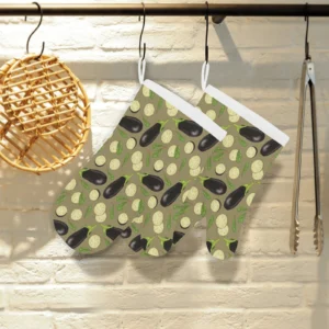 Eggplant Pattern Print Design 02 Heat Resistant Oven Mitts Pot Holders Set