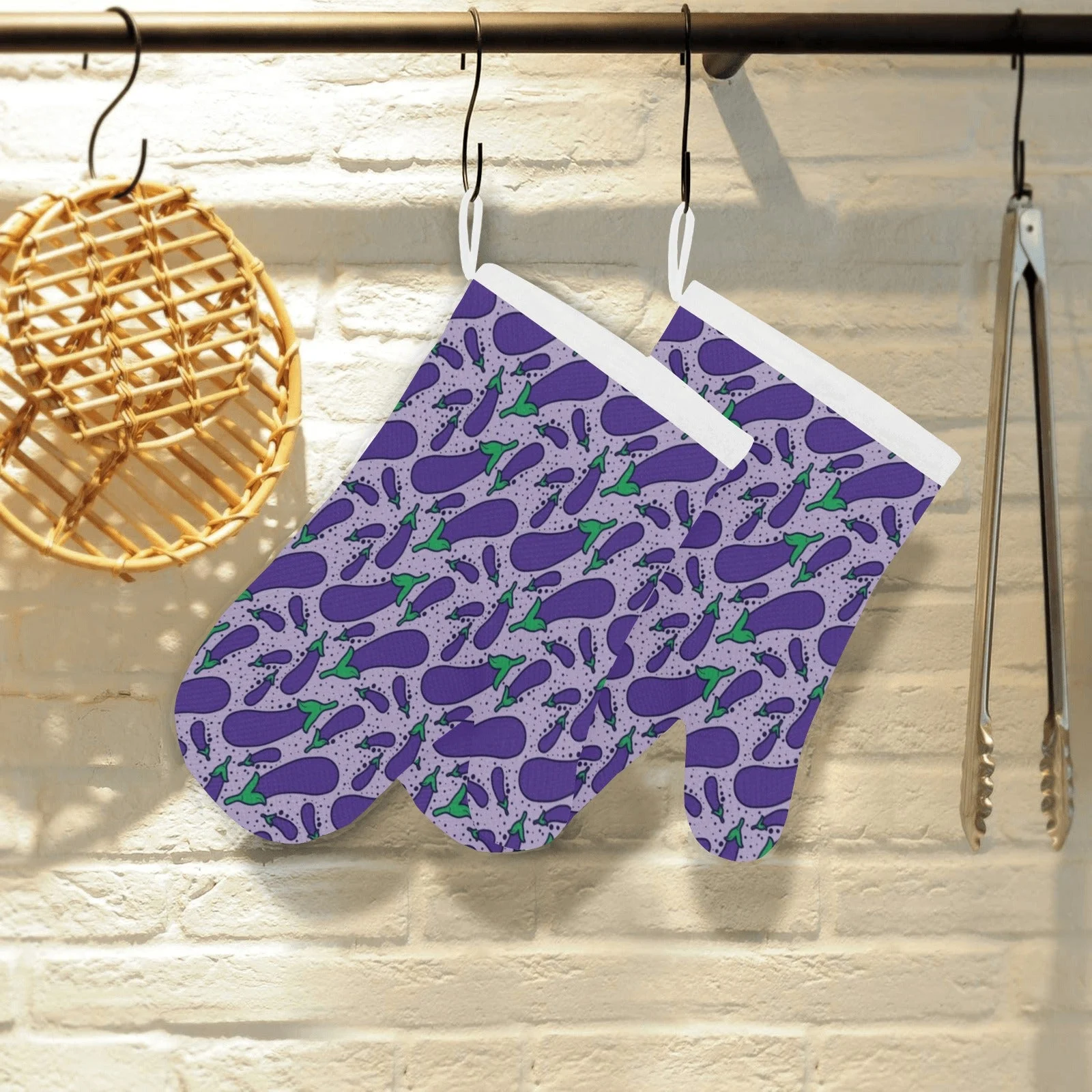 Eggplant Pattern Print Design 03 Heat Resistant Oven Mitts Pot Holders Set Eggplant Pattern Print Design 03 Heat Resistant Oven Mitts Pot Holders Set