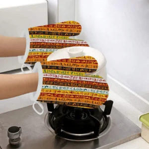 Egypt Hieroglyphics Pattern Print Design 01 Heat Resistant Oven Mitts Pot Holders Set