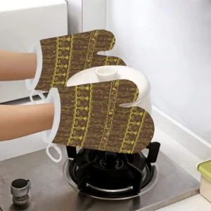 Egypt Hieroglyphics Pattern Print Design 03 Heat Resistant Oven Mitts Pot Holders Set