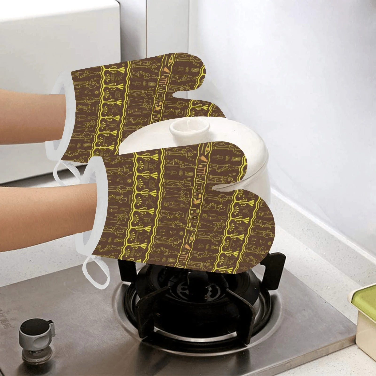Egypt Hieroglyphics Pattern Print Design 03 Heat Resistant Oven Mitts Pot Holders Set Egypt Hieroglyphics Pattern Print Design 03 Heat Resistant Oven Mitts Pot Holders Set