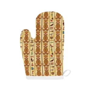 Egypt Hieroglyphics Pattern Print Design 04 Heat Resistant Oven Mitts Pot Holders Set