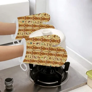 Egypt Hieroglyphics Pattern Print Design 04 Heat Resistant Oven Mitts Pot Holders Set