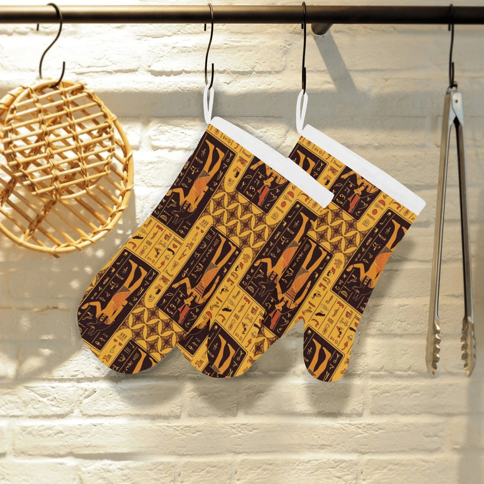 Egypt Hieroglyphics Pattern Print Design 05 Heat Resistant Oven Mitts Pot Holders Set Egypt Hieroglyphics Pattern Print Design 05 Heat Resistant Oven Mitts Pot Holders Set