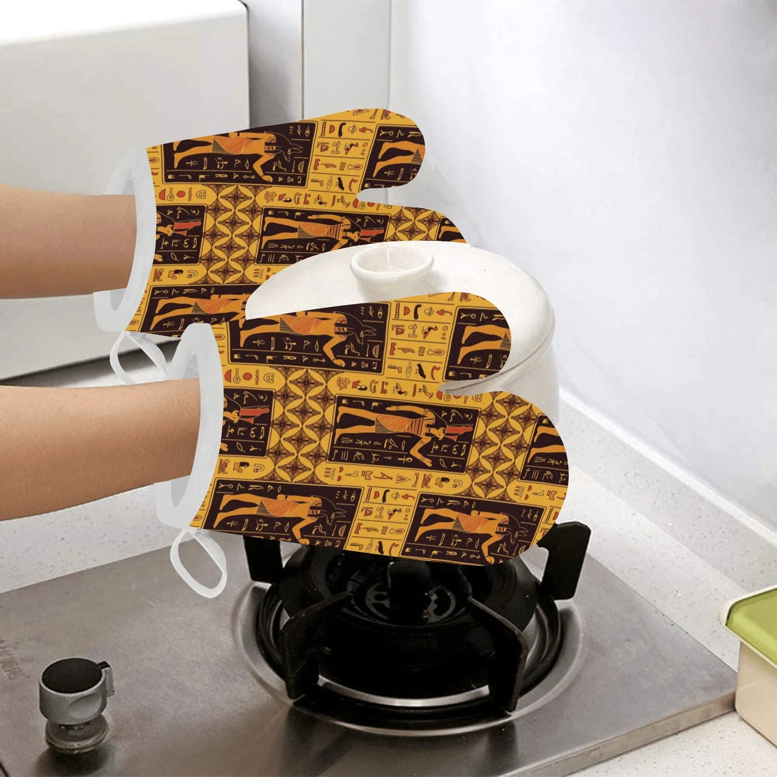 Egypt Hieroglyphics Pattern Print Design 05 Heat Resistant Oven Mitts Pot Holders Set Egypt Hieroglyphics Pattern Print Design 05 Heat Resistant Oven Mitts Pot Holders Set