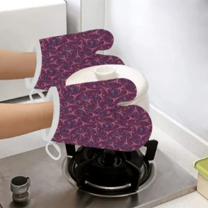 Eiffel Tower Heart Pattern Print Design 04 Heat Resistant Oven Mitts & Pot Holders Set