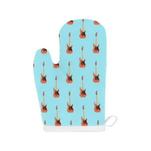 Electric Guitar Pattern Light Blue Background Heat Resistant Oven Mitts Pot Holders Set