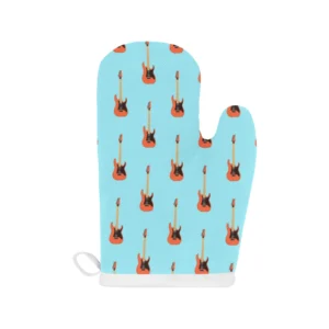 Electric Guitar Pattern Light Blue Background Heat Resistant Oven Mitts Pot Holders Set