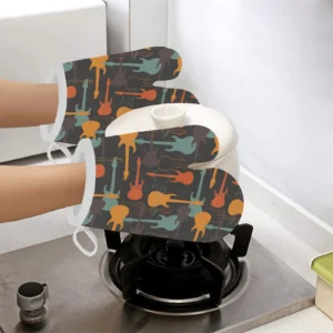 Electric Guitars Pattern Heat Resistant Oven Mitts Pot Holders Set