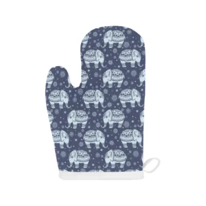 Elephant Tribal Design Pattern Heat Resistant Oven Mitts Pot Holders Set