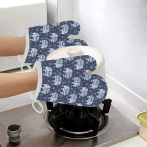 Elephant Tribal Design Pattern Heat Resistant Oven Mitts Pot Holders Set