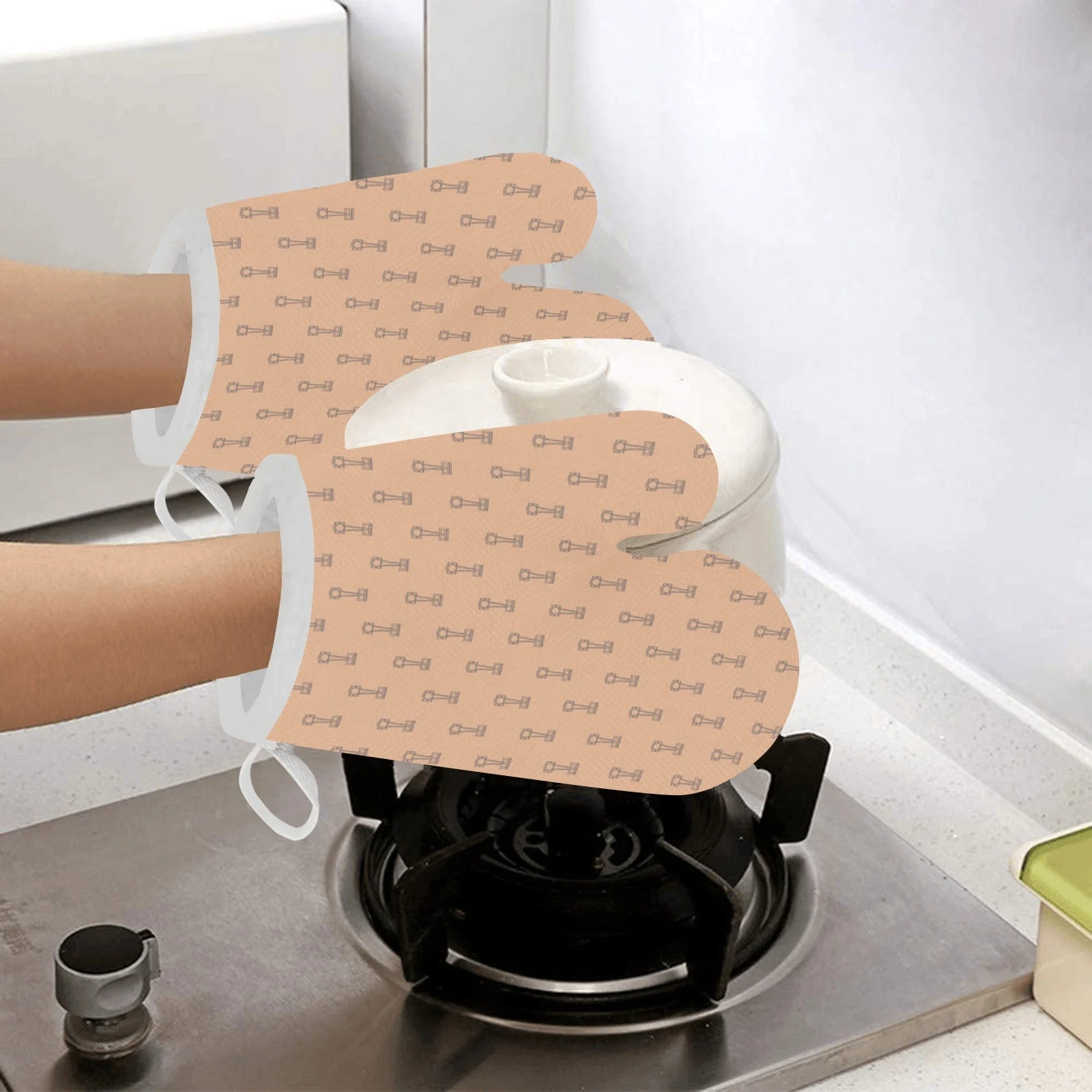 Engine Piston Cream Background Pattern Design 04 Heat Resistant Oven Mitts & Pot Holders Set Engine Piston Cream Background Pattern Design 04 Heat Resistant Oven Mitts & Pot Holders Set