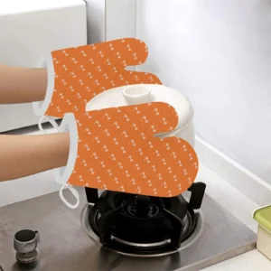 Engine Piston Orange Background Pattern Design 05 Heat Resistant Oven Mitts & Pot Holders Set