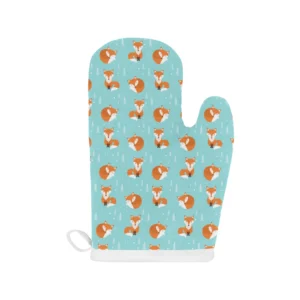 Fox Pattern Blue Background Heat Resistant Oven Mitts Pot Holders Set