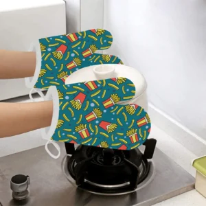 French Fries Red Paper Box Pattern Heat Resistant Oven Mitts Pot Holders Set