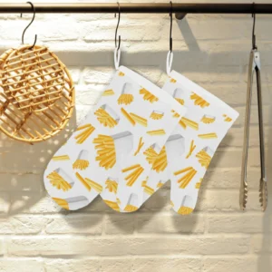 French Fries White Paper Box Pattern Heat Resistant Oven Mitts Pot Holders Set