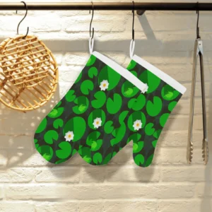 Frog Waterlily Pattern Heat Resistant Oven Mitts Pot Holders Set