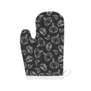 Garlic Pattern Black Background Heat Resistant Oven Mitts Pot Holders Set