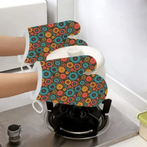 Gear Pattern Print Design 01 Heat Resistant Oven Mitts & Pot Holders Set