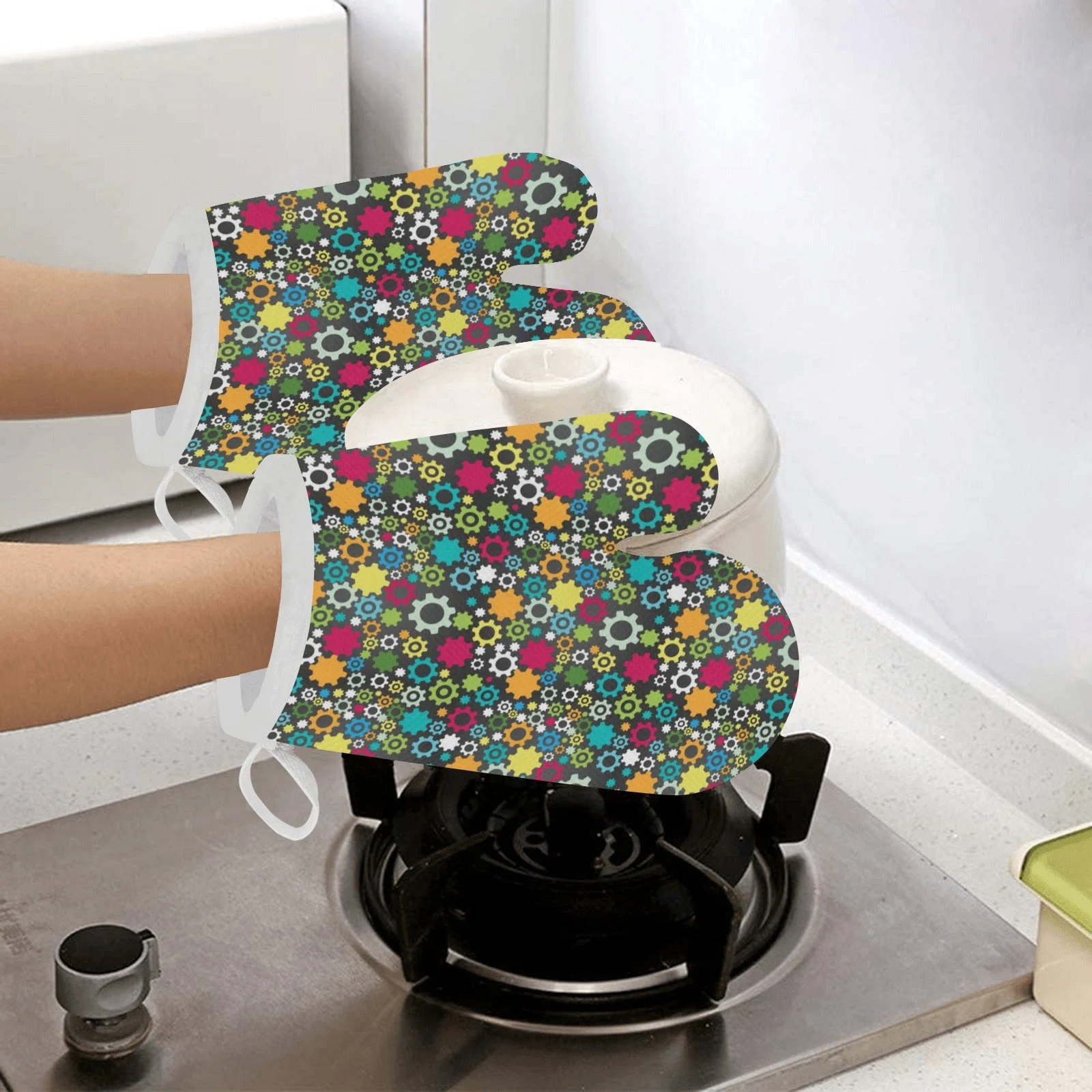 Gear Pattern Print Design 03 Heat Resistant Oven Mitts & Pot Holders Set Gear Pattern Print Design 03 Heat Resistant Oven Mitts & Pot Holders Set