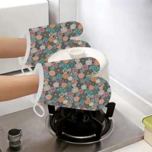 Gear Pattern Print Design 05 Heat Resistant Oven Mitts & Pot Holders Set