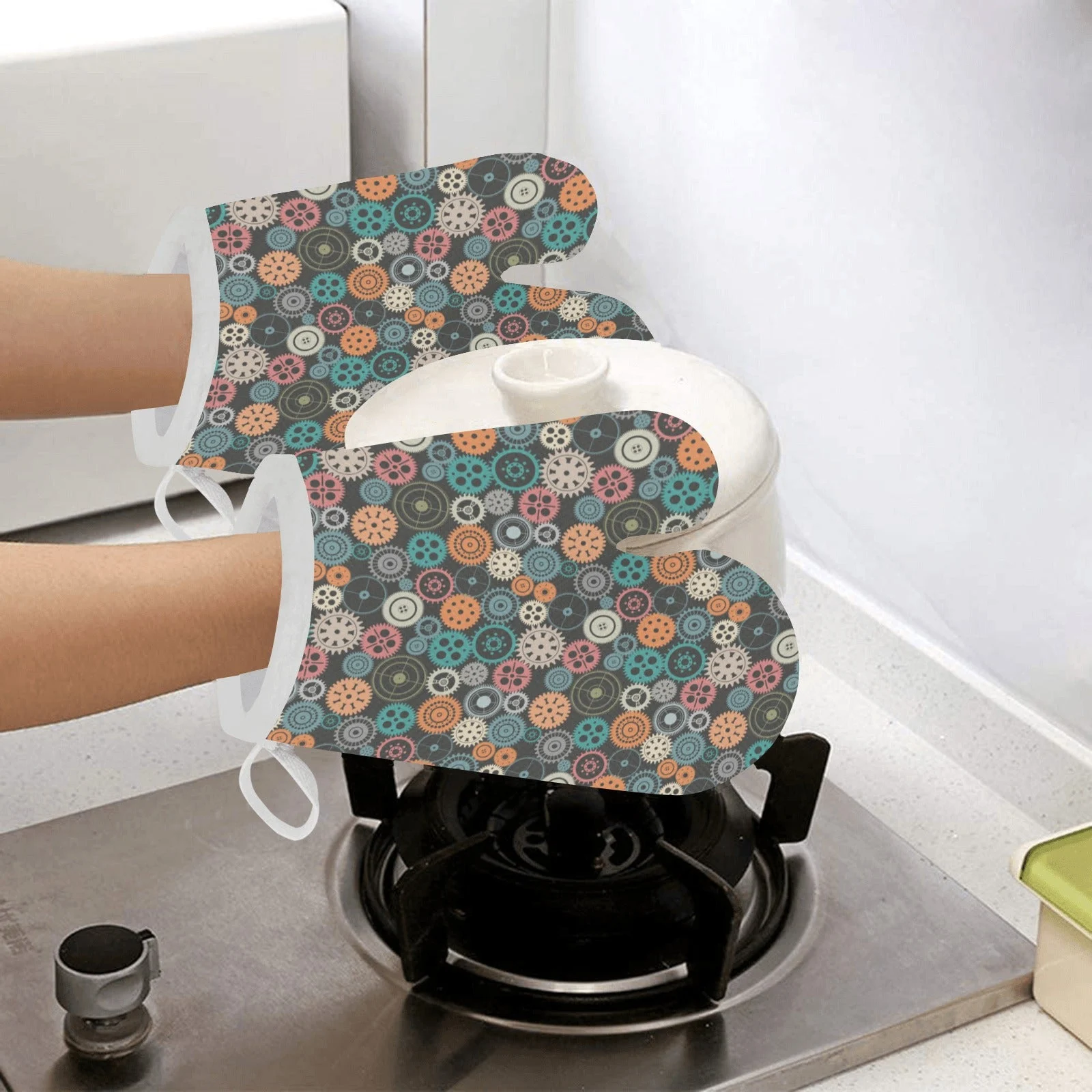 Gear Pattern Print Design 05 Heat Resistant Oven Mitts & Pot Holders Set Gear Pattern Print Design 05 Heat Resistant Oven Mitts & Pot Holders Set