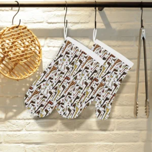Giraffe Pattern Print Design 05 Heat Resistant Oven Mitts & Pot Holders Set