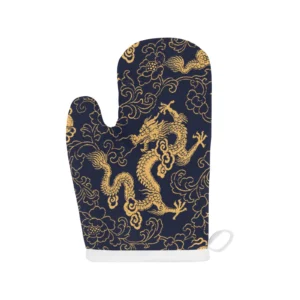 Gold Dragon Pattern Heat Resistant Oven Mitts Pot Holders Set