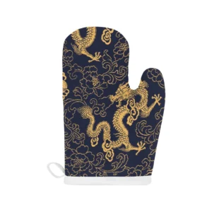 Gold Dragon Pattern Heat Resistant Oven Mitts Pot Holders Set