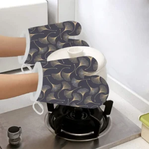 Gold Ginkgo Leaves Heat Resistant Oven Mitts Pot Holders Set