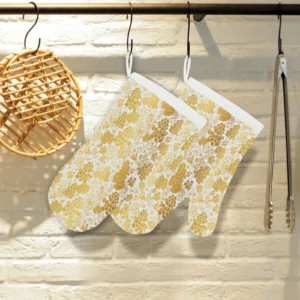 Gold Grape Pattern Heat Resistant Oven Mitts Pot Holders Set