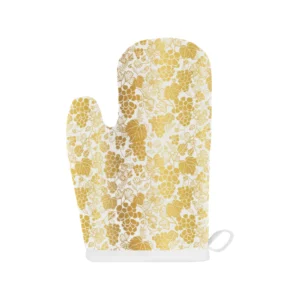 Gold Grape Pattern Heat Resistant Oven Mitts Pot Holders Set