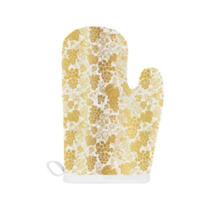 Gold Grape Pattern Heat Resistant Oven Mitts Pot Holders Set